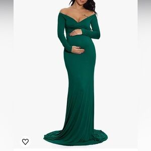 NWT DOSE Green floor length maternity photo shoot long sleeve dress size M